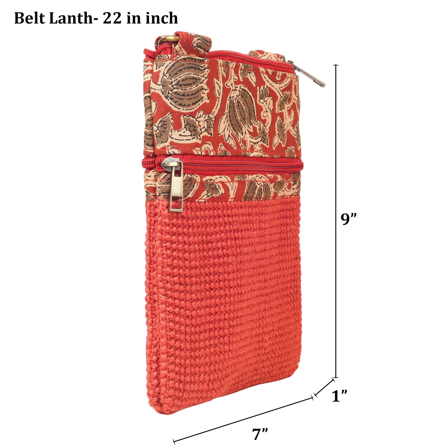 Kalamkari Red Sling Bag in Structered Jute Fabric