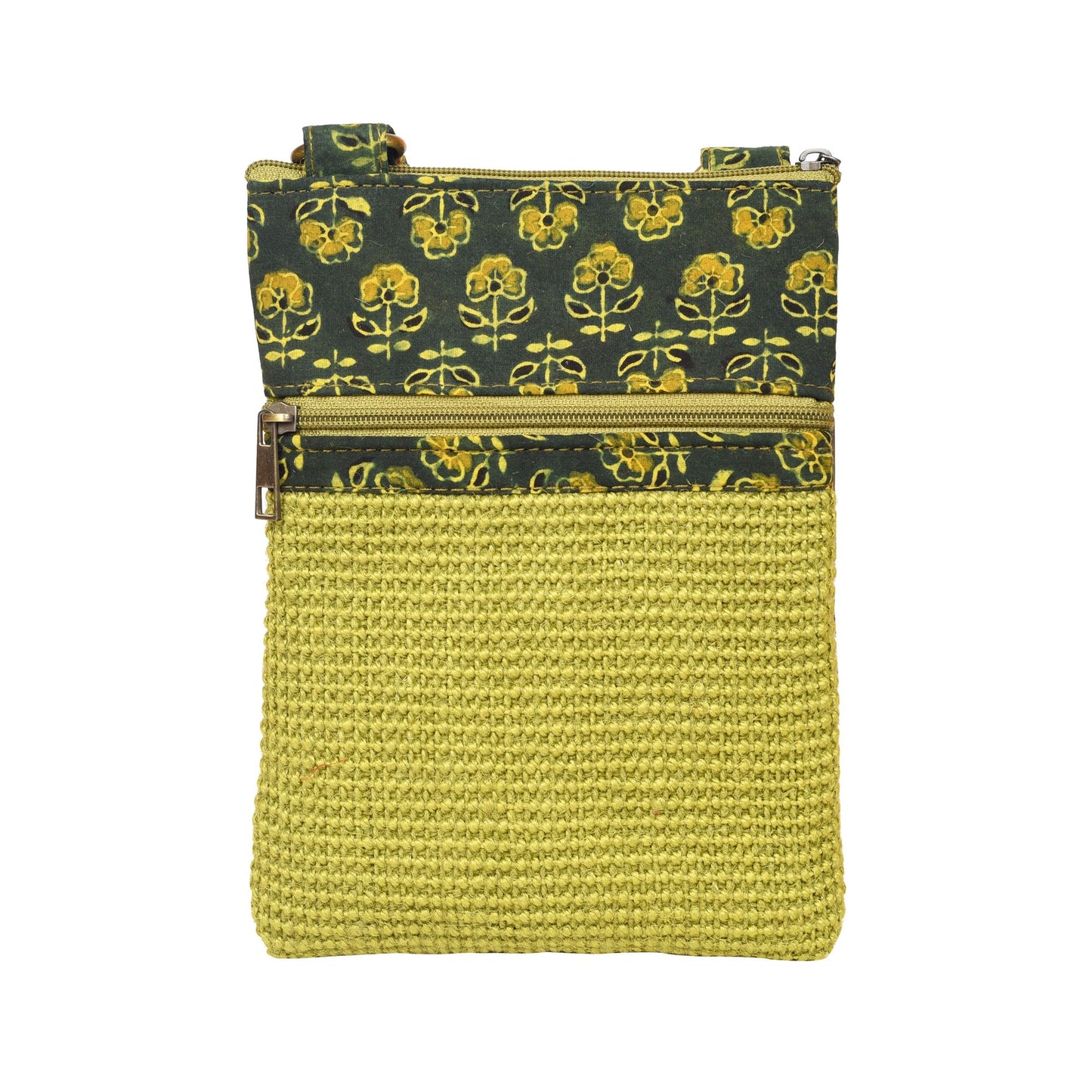 Kalamkari Green Sling Bag in Structered Jute Fabric