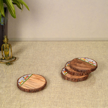 Elephant Parade Round Wooden Coasters (Set Of 4) (4x4x1.5)