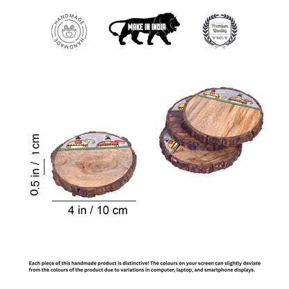 Elephant Parade Round Wooden Coasters (Set Of 4) (4x4x1.5)