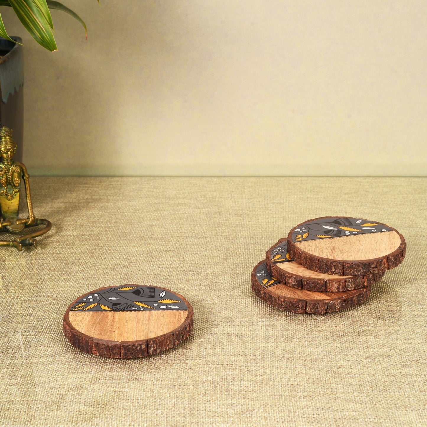 Madhubani Greys Handpainted Coasters (Set Of 4) (4x4x0.5)