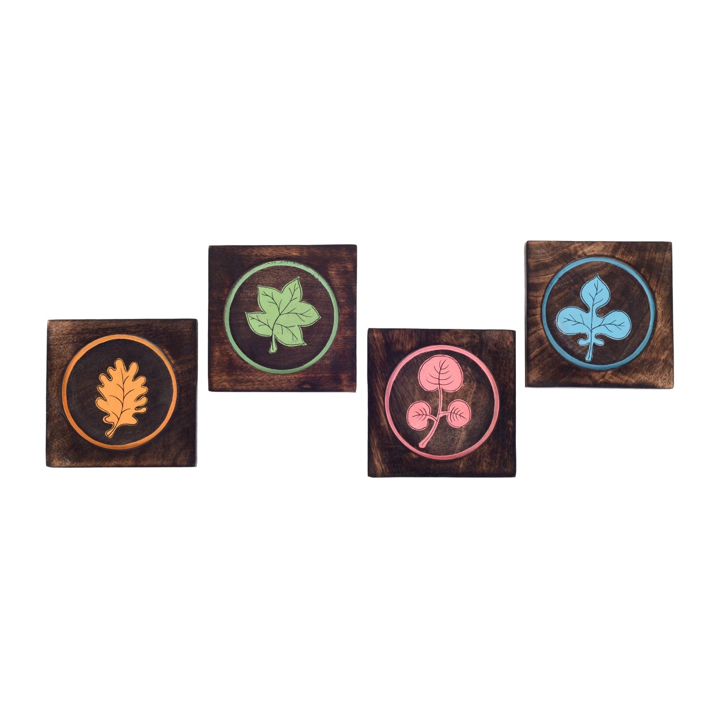 Multicolour Leaf Pattern Coasters (Set Of 4) (4.2x4.2x0.3)
