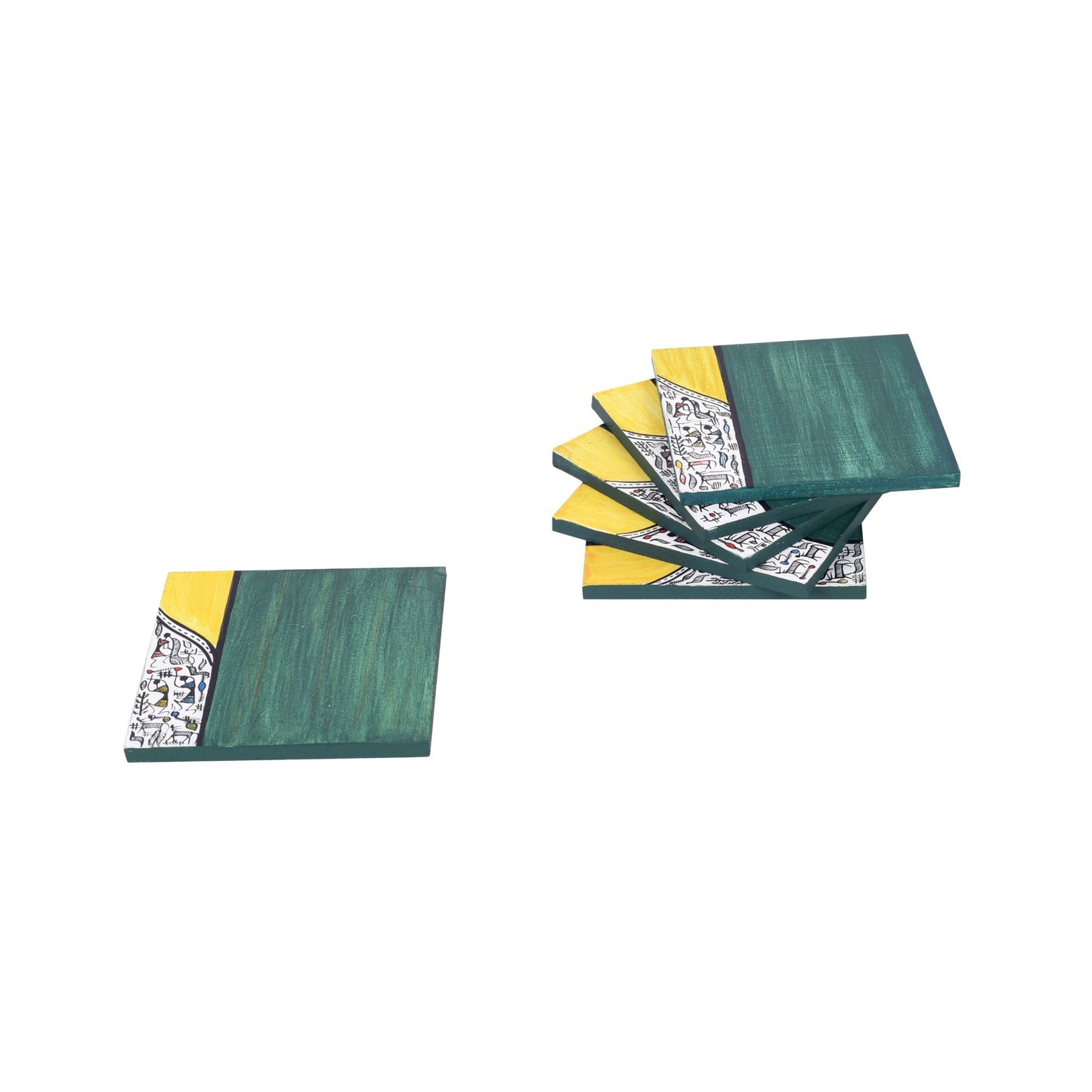 Warli Blues Handpainted Coasters (Set Of 6) (4x4x0.1)