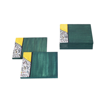 Warli Blues Handpainted Coasters (Set Of 6) (4x4x0.1)