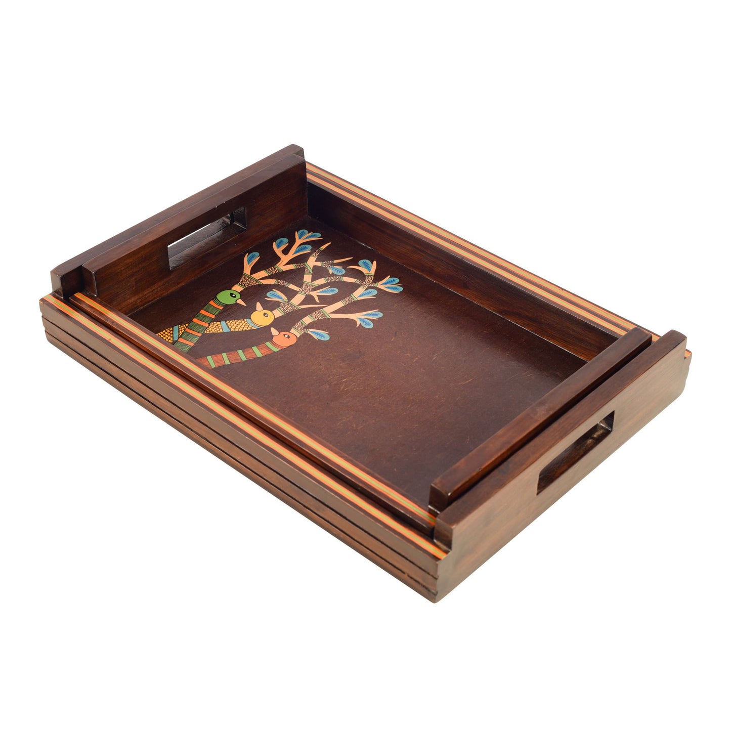 Chriping Birds Handcrafted Serving Tray (Set of 2)