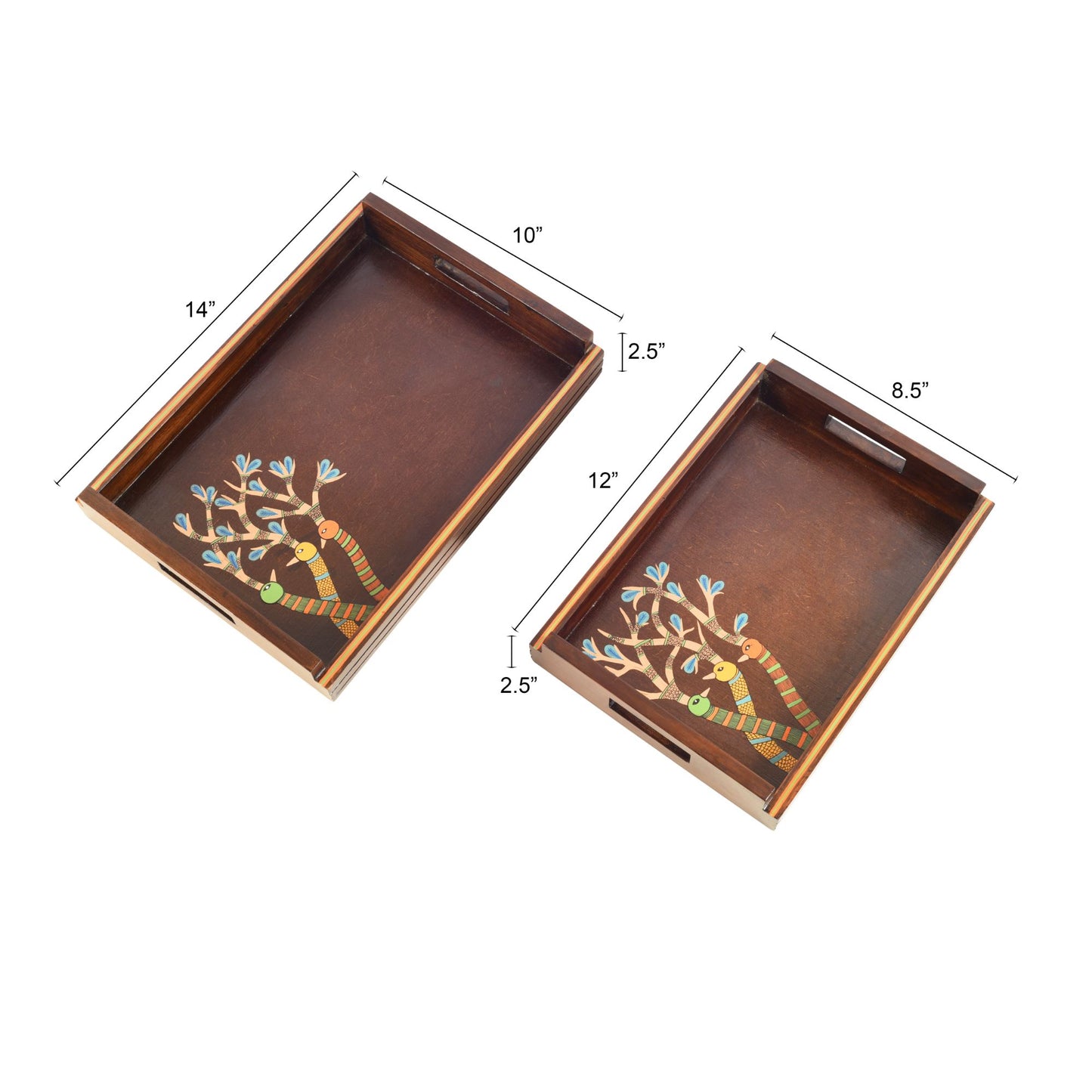 Chriping Birds Handcrafted Serving Tray (Set of 2)