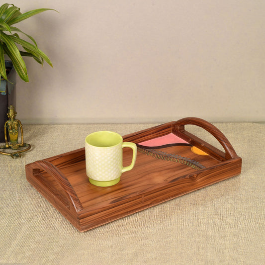 Hand Painted Teak Wood Serving Tray (17x11x3)