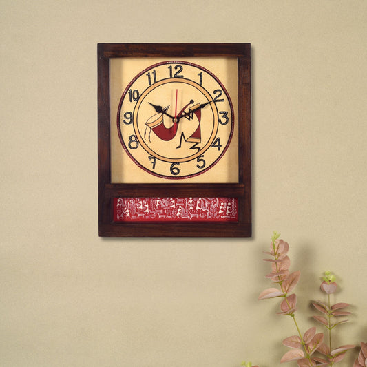 Warli Musician Hand Painted Wall Clock (9x1.5x11.5)