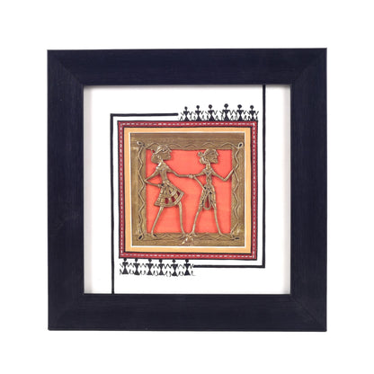 Ethnic Fusion Hand Painted Dhokra Warli Painting (9x1.5x9)