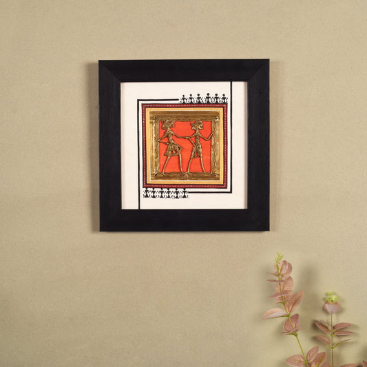 Ethnic Fusion Hand Painted Dhokra Warli Painting (9x1.5x9)