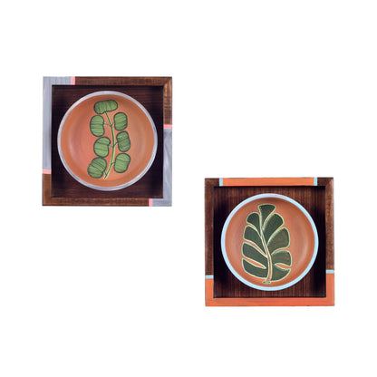 Nature's Leaf Terracotta Wall Paintings (Set Of 2) (6.5x6.5x1.6)