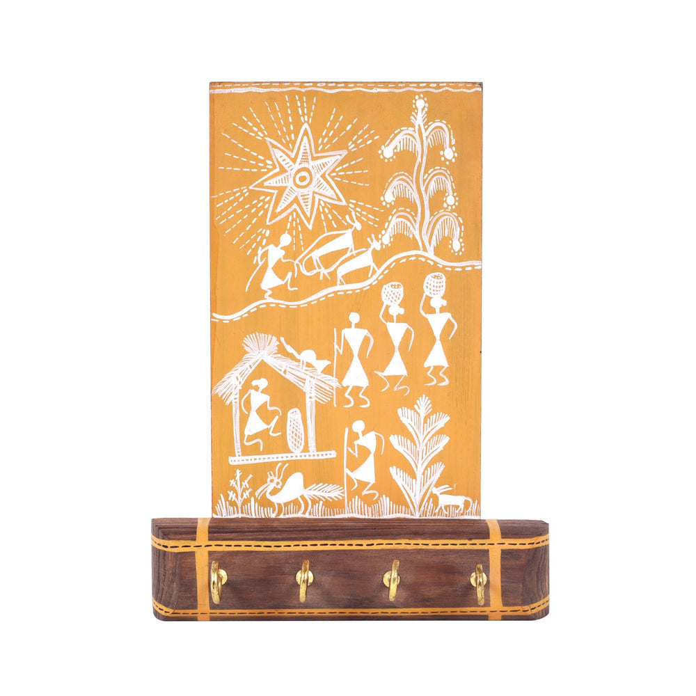 Warli Melody Key Holder In Yellow (6x2.5x8)