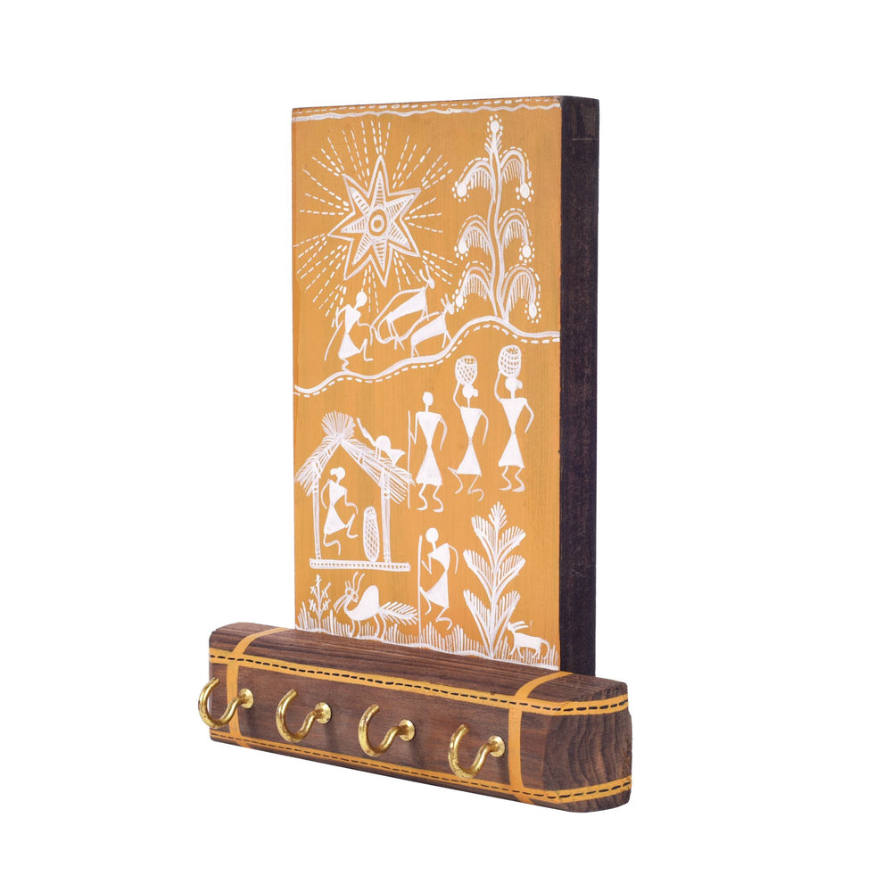 Warli Melody Key Holder In Yellow (6x2.5x8)