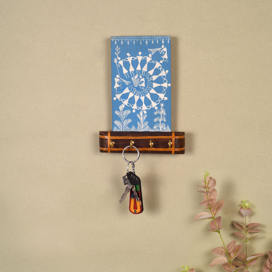 Warli Melody Key Holder In Blue (6x2.5x8)