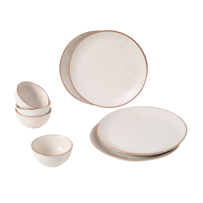 Elysian White Dinner Plates (Set of 4) Plates and 4 Veg Bowls (p-10x10x1, b-4.2x4.2x2