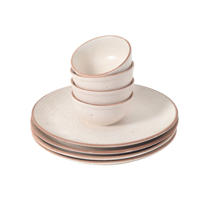 Elysian White Dinner Plates (Set of 4) Plates and 4 Veg Bowls (p-10x10x1, b-4.2x4.2x2