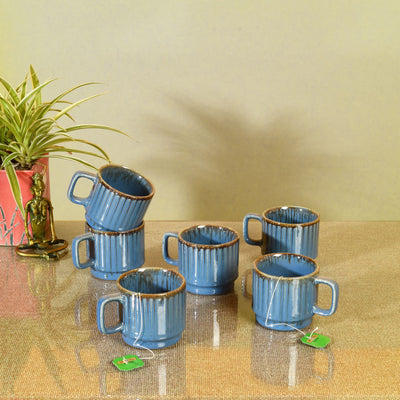 Cerulian Stripes Tea Cups (Set of 6
