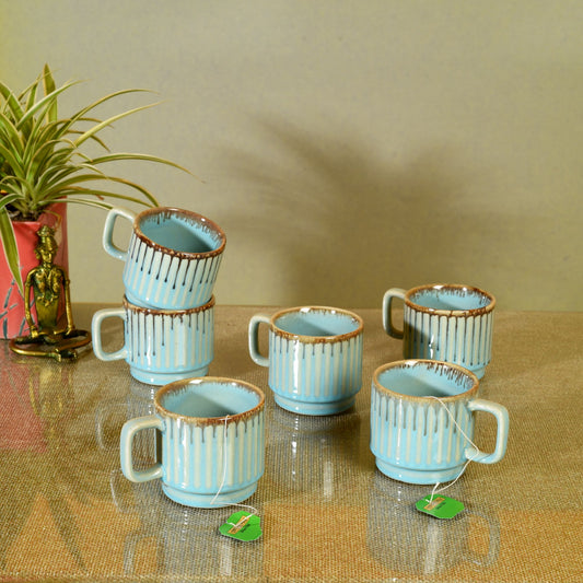 Teal Stripes Tea Cups (Set of 6