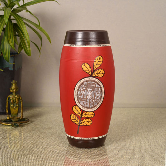 Ruby Blossom Terracotta Barrel Vase (4.5x4.5x9.5)