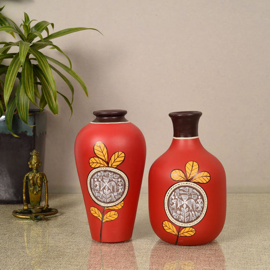Ruby Blossom Terracotta Vases (Set of 2) (4x4x7)