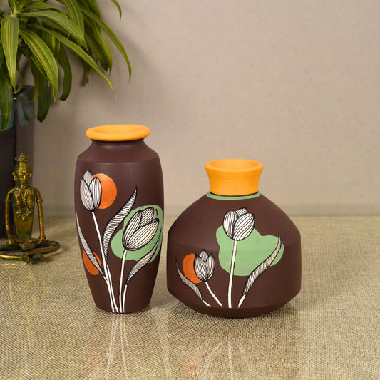 Autumn Hues Terracotta Vases (Set of 2) (Large - 5x5x5, Small - 3x3x6)