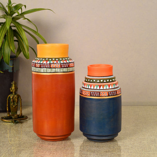 Spice Route Terracotta Vases (Set of 2) (Large - 4x4x9, Small - 4x4x7)
