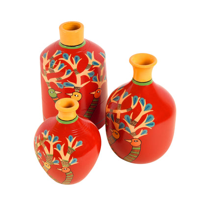 Chirping Birds Terracotta Vase (Set of 3)