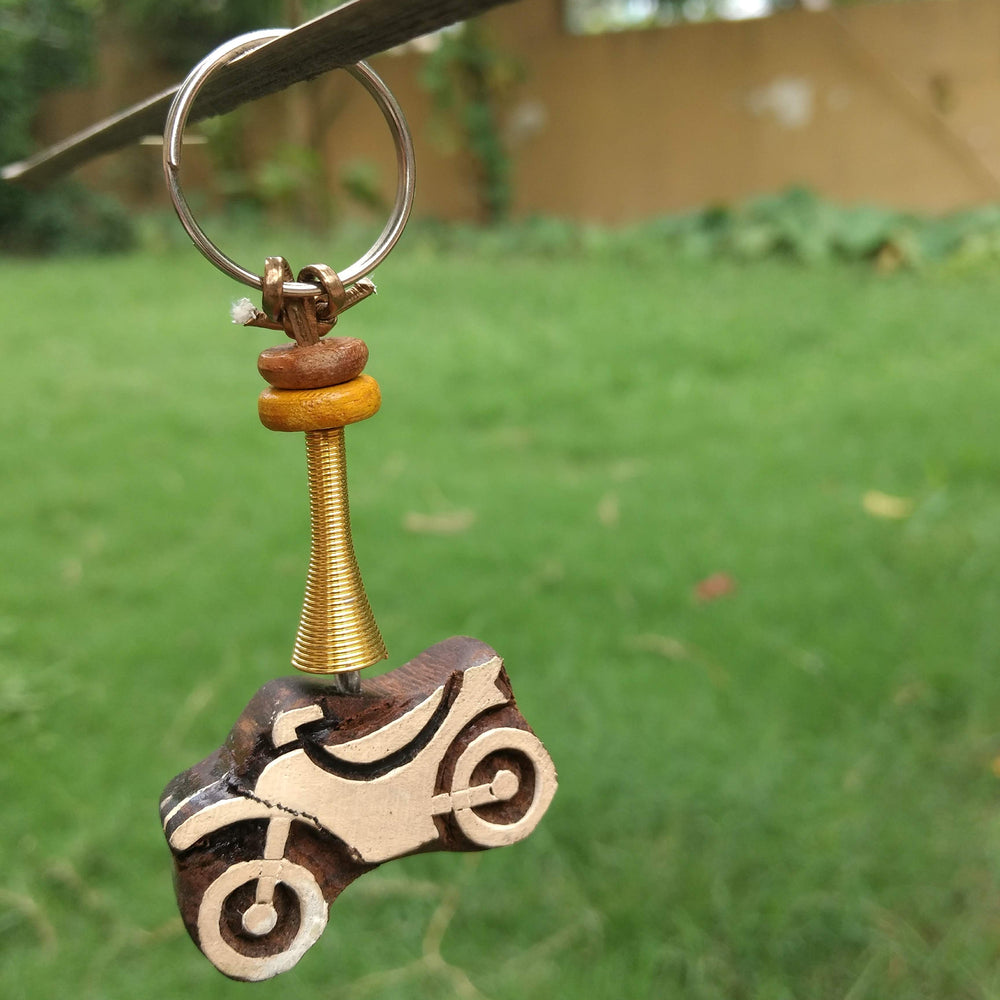 Hand Carved Wooden Keyring Motorbike