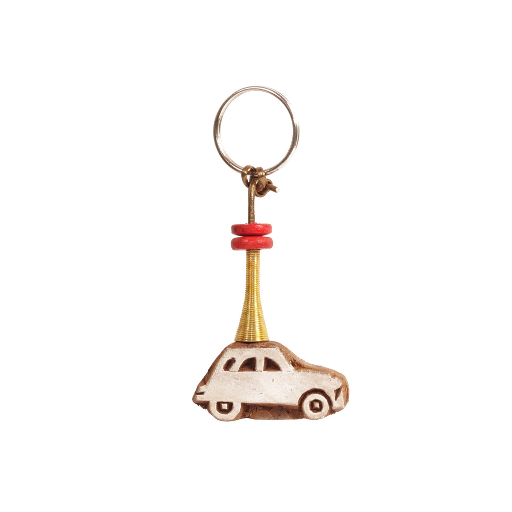 Hand Carved Wooden Keyring Car