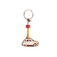 Hand Carved Wooden Keyring Car