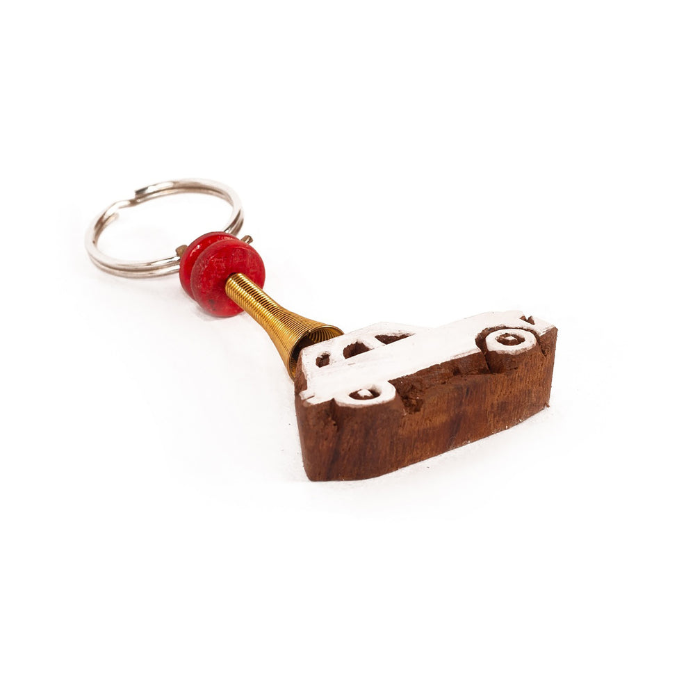 Hand Carved Wooden Keyring Car