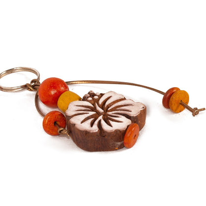 Hand Carved Wooden Keyring Hibiscus