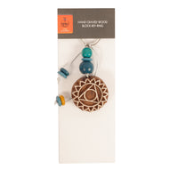 Hand Carved Wooden Keyring Mandala Blue