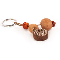 Hand Carved Wooden Keyring Mandala Rust Naturals Small