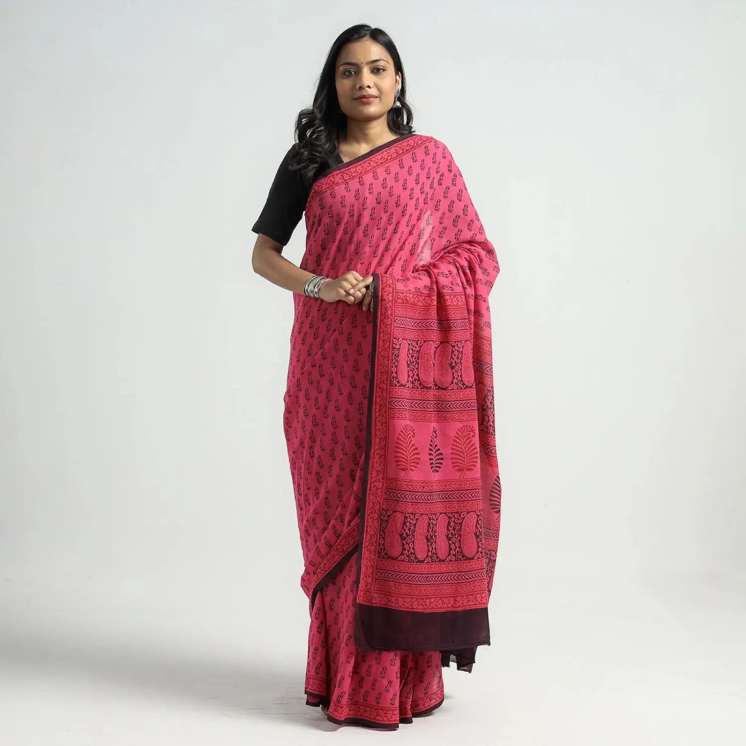 Hand Block printed saree with printed blouse