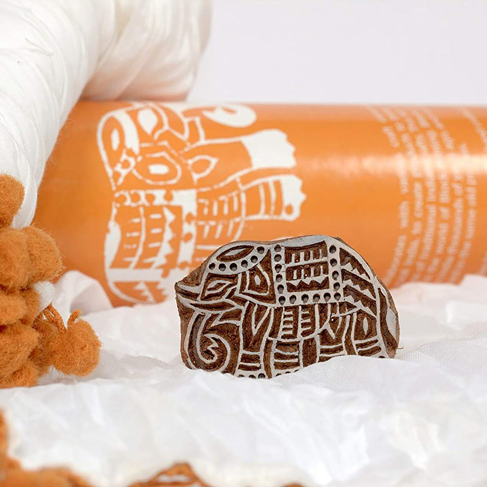 DIY Block print your own Dupatta kit Orange Elephant