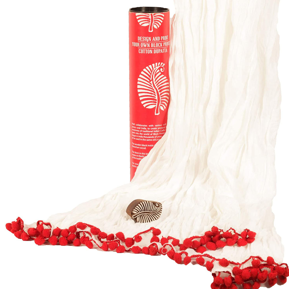 DIY Block Print Your Own Dupatta kit Red Leaf
