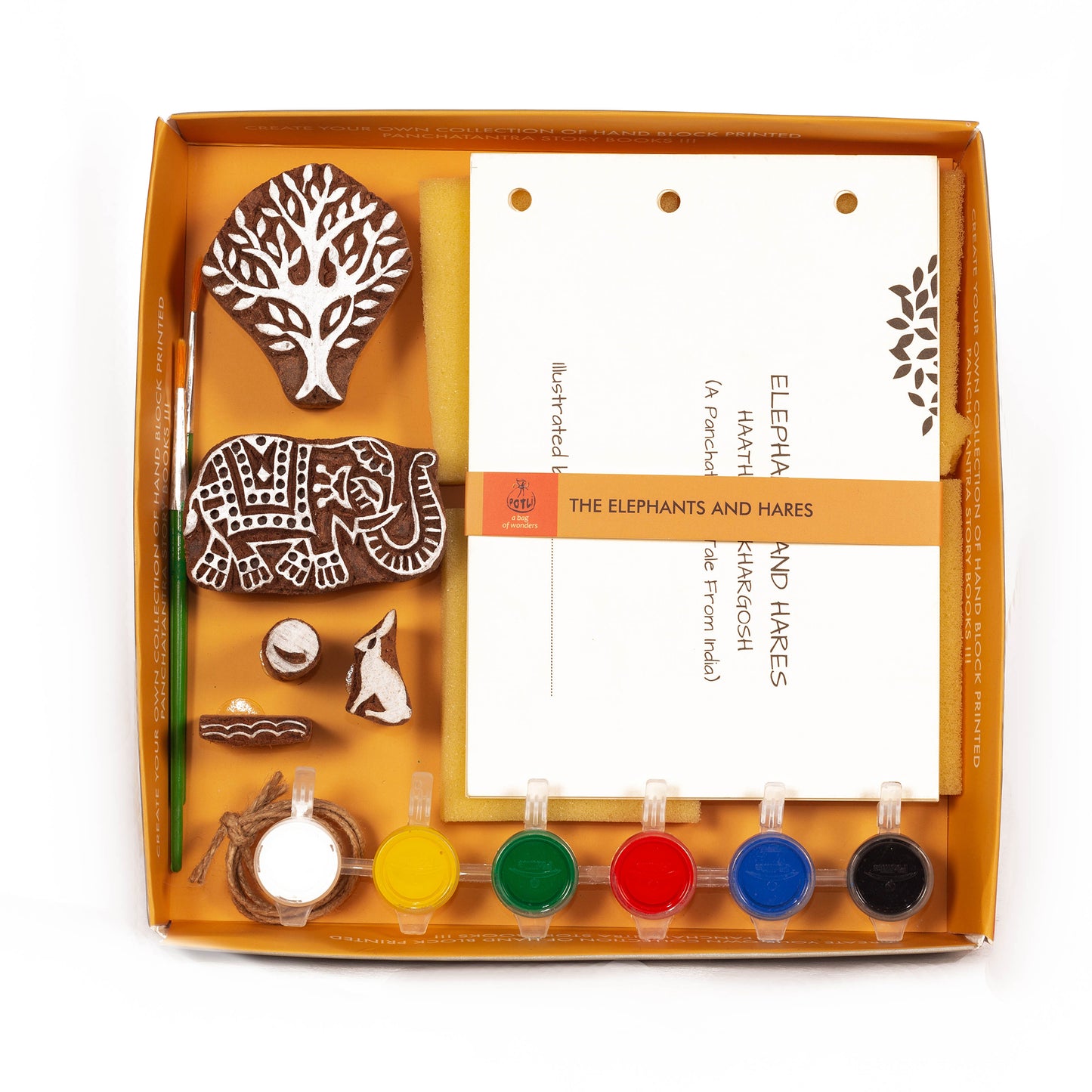 DIY Wooden Block Printing Craft kit Print your own Panchtantra Story book Haathi & Kargosh