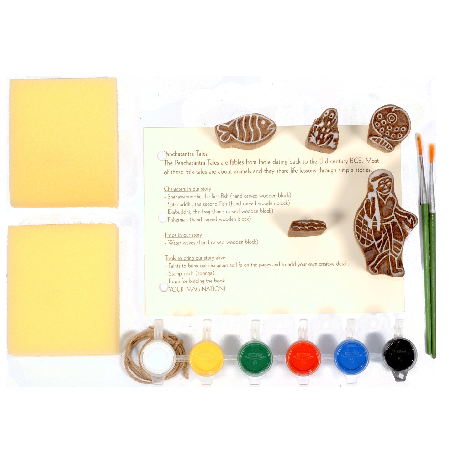 DIY Wooden Block Printing Craft kit Print your own Panchtantra Story book Two Fishes & a Frog