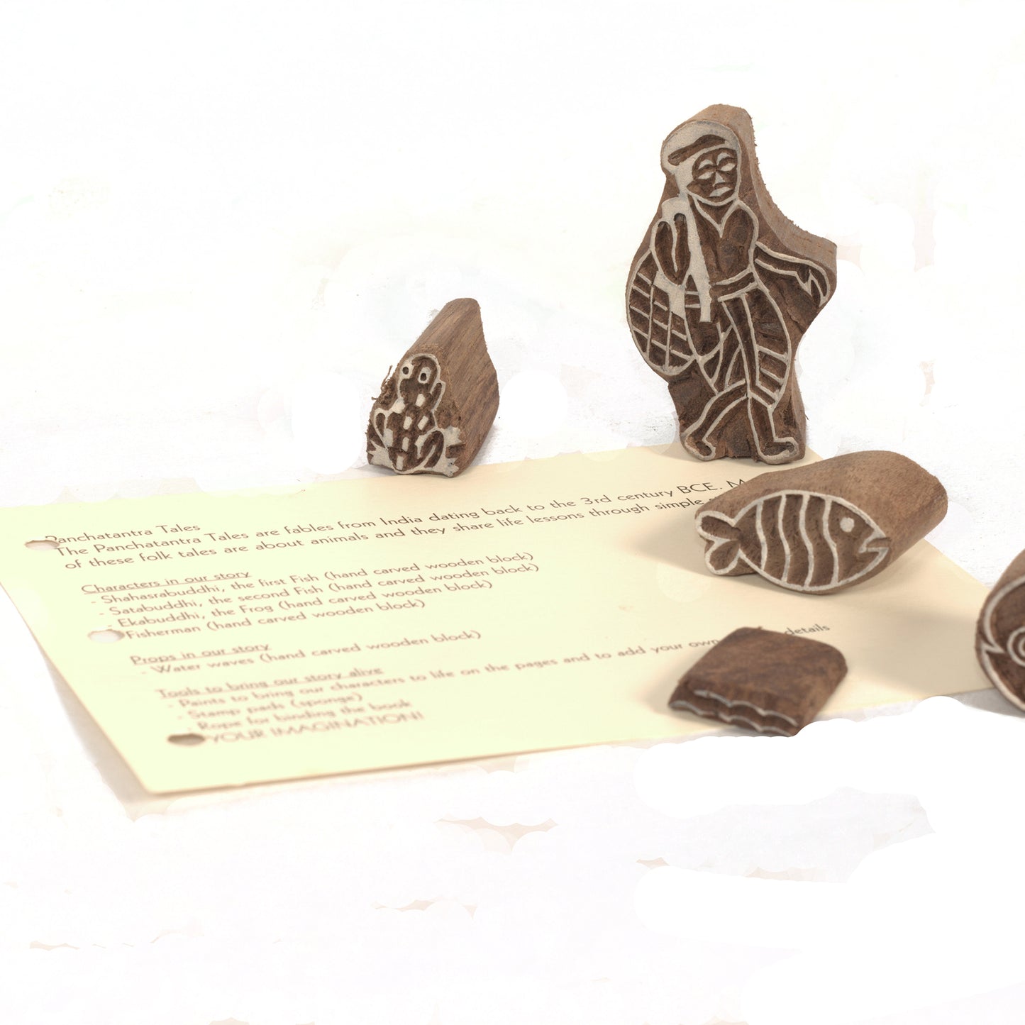 DIY Wooden Block Printing Craft kit Print your own Panchtantra Story book Two Fishes & a Frog