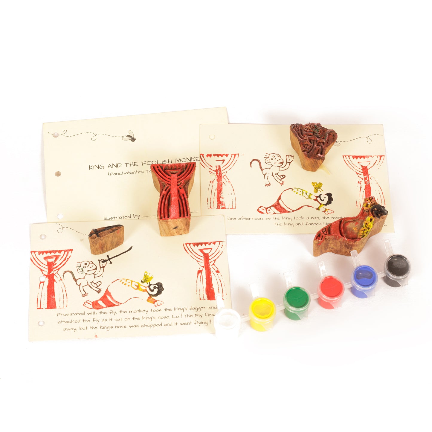 DIY Wooden Block Printing Craft kit Print your own Panchtantra Story book King and The Foolish Monkey