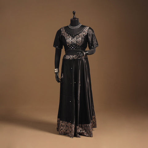 Brown Navratri Garba Chaniya Choli Set in Mashru Silk with Ajrakh Patch