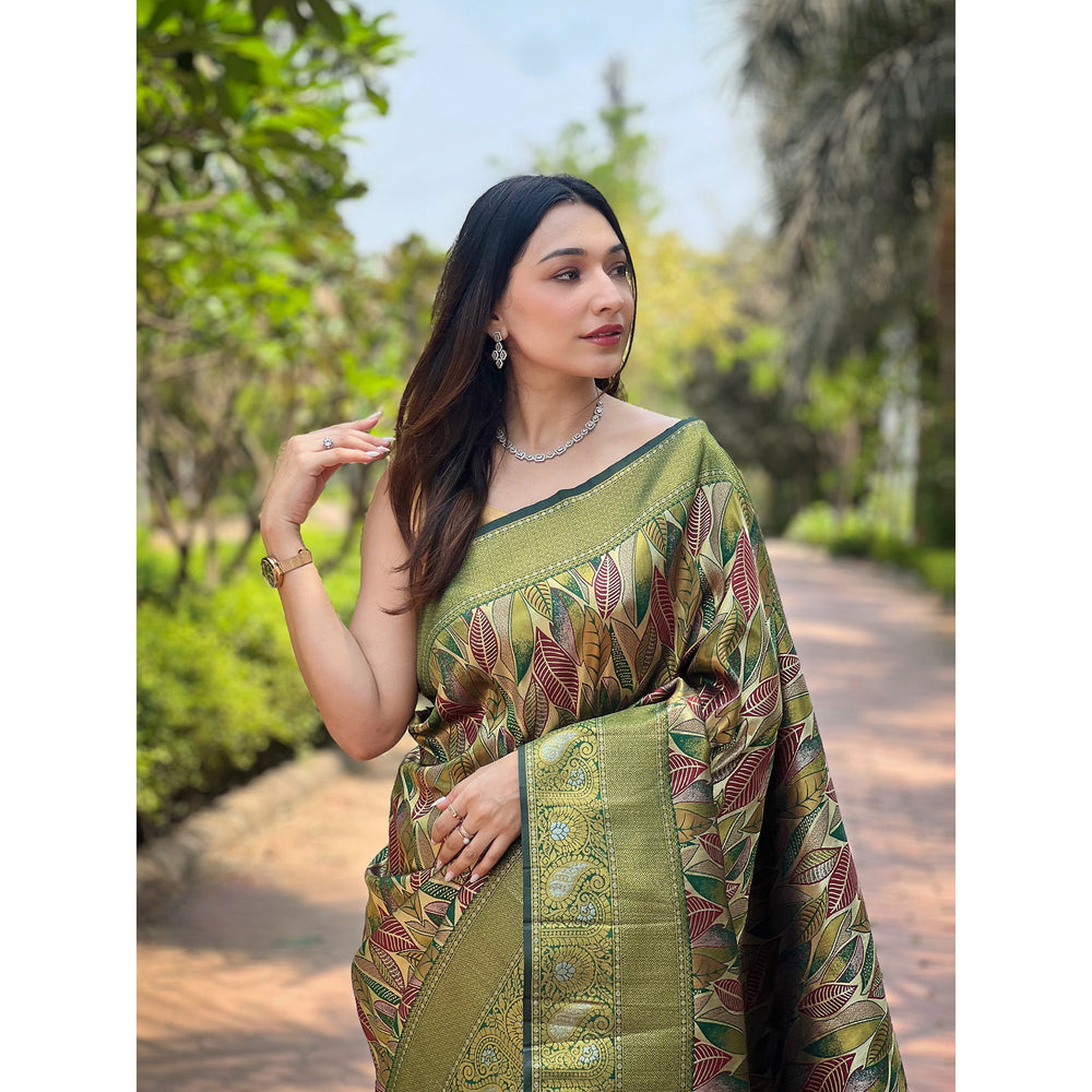 Anushka green Kanchipattu Handwork Silk Saree