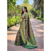 Anushka green Kanchipattu Handwork Silk Saree