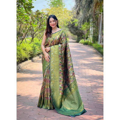 Anushka green Kanchipattu Handwork Silk Saree