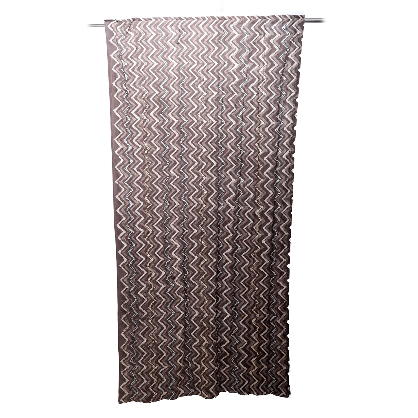 Zigzag - Dabu Hand Block Printed  Cotton Curtain with Beadwork (Copy)