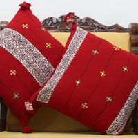 Bagh Hand Block Printed Cotton Cushion Cover with Thread Embroidery (Set of 2)