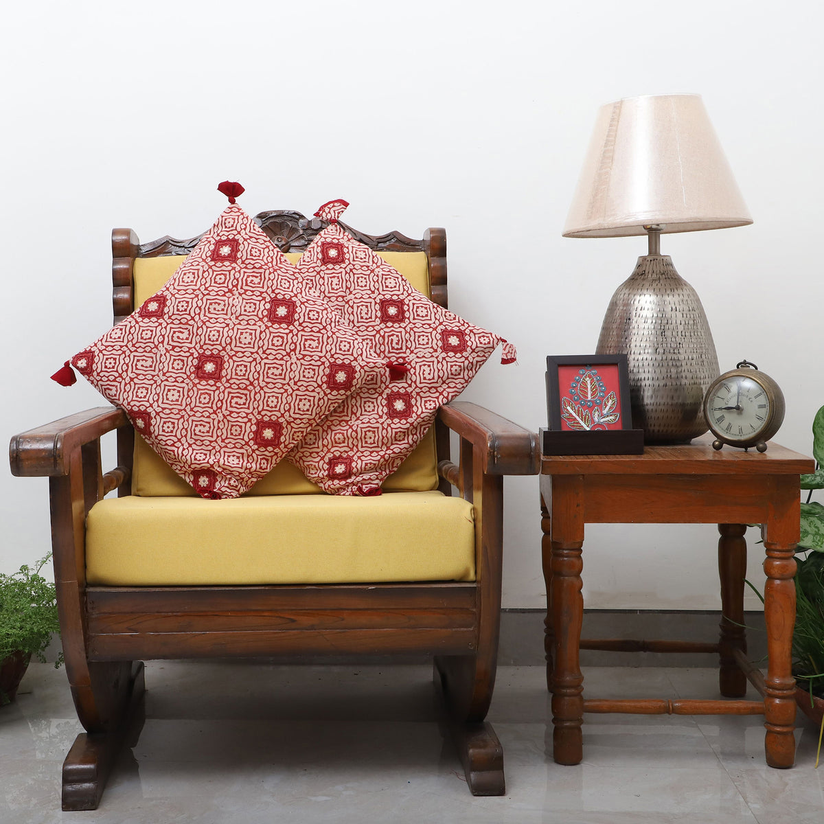 Pink - Bagh Hand Block Printed Cotton Cushion Cover with Thread Embroidery (Set of 2)