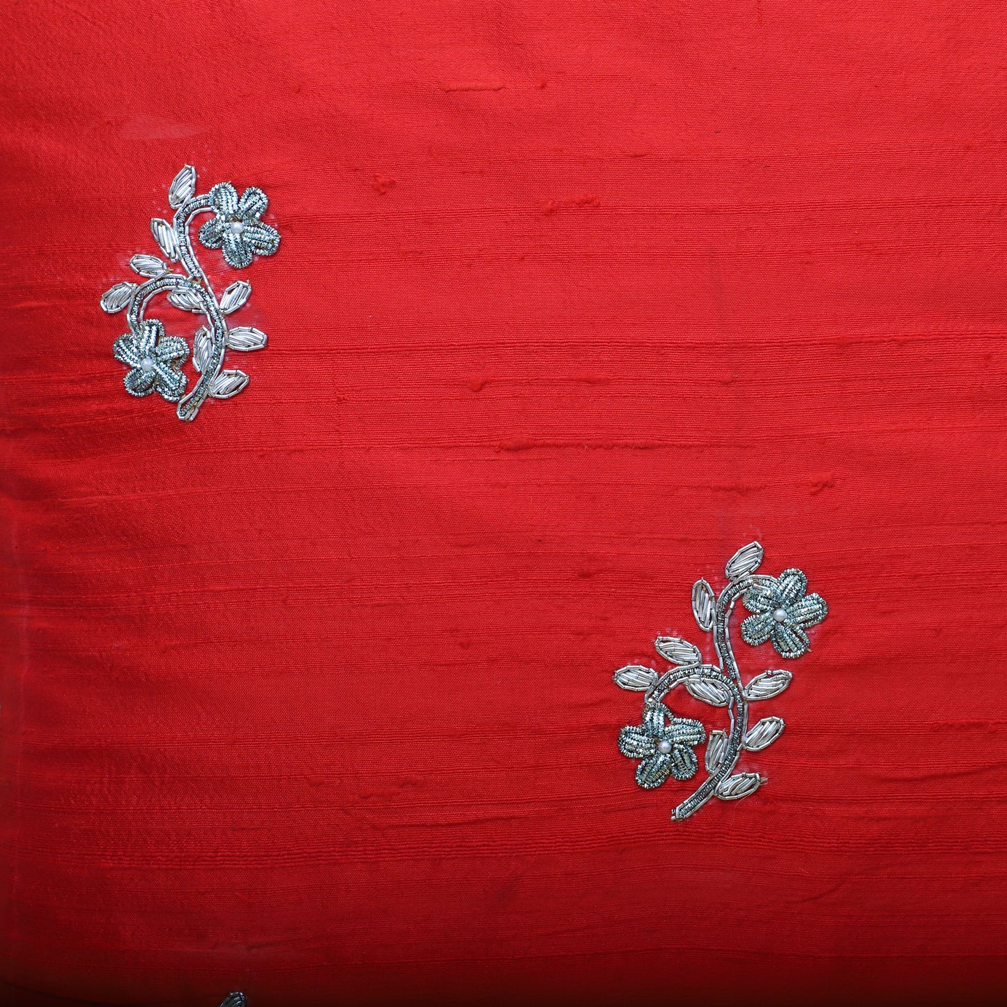 Raw Silk Cushion Cover with Zardozi Hand Embroidered Butas