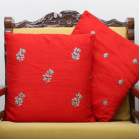 Raw Silk Cushion Cover with Zardozi Hand Embroidered Butas (Set of 2)